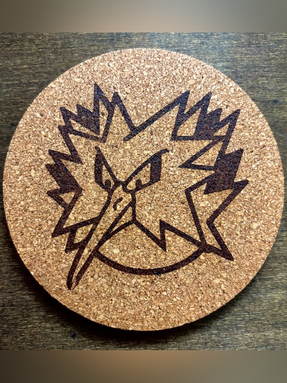 Pokemon Zapdos Face Laser Engraved Cork Coaster